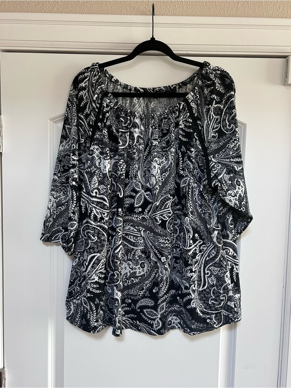 NWOT Susan Graver Women’s Sz 1X Pullover Tunic Crochet Sleeve Accent Travel Knit